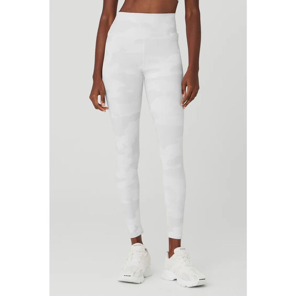 Alo Yoga Size XS High-Waist White Camo Vapor Legging Compresses Lift Preppy Fem